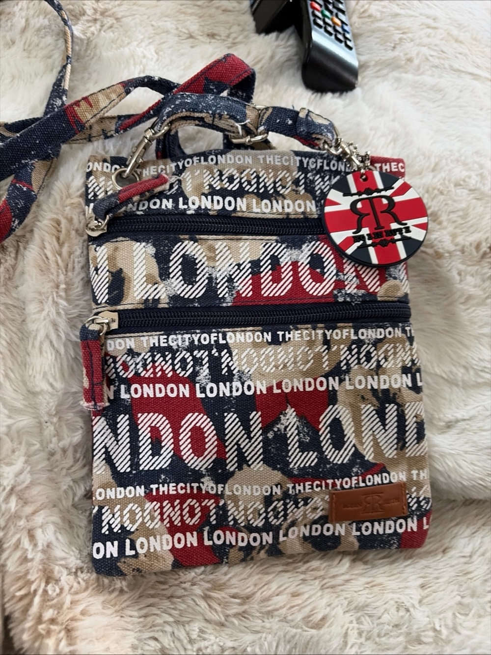 London Print Crossbody Bag with Union Tag